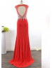 Beaded Red Chiffon Keyhole Back Gorgeous Evening Dress